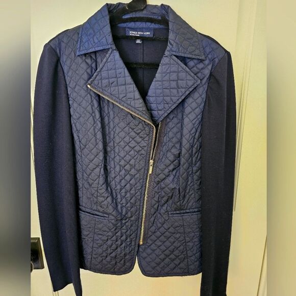 JONES NEW YORK SIGNATURE Navy Blue Moto Jacket Size Small - Picture 1 of 4